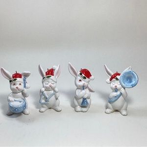Vintage Fitz and Floyd Bunny Rabbit Band Christmas Ornament Ceramic 4 pcs. 1979